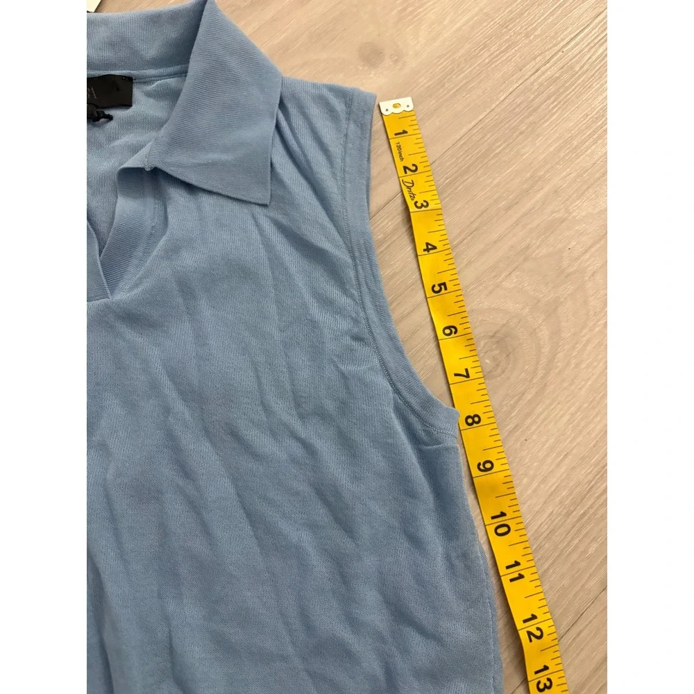 Zara Women Polo Top Sleeveless Knit Top Light Blue V-Neck Elastic Hem Size S NWT